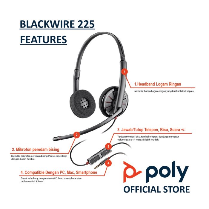 Headset Plantronics Blackwire 225-3