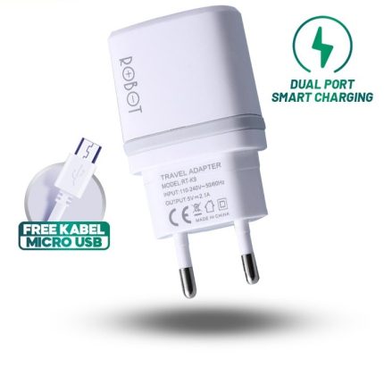 USB Adaptor Robot RT-K9 Dual Output 2.1A + Kabel Micro
