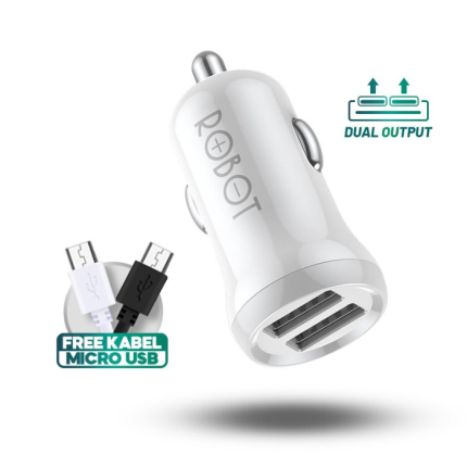 Charger Mobil Robot RT-C07 Dual Port free Kabel Micro USB